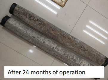 Nihao marca TUBE DIFFUSER ANTI-SCALING risultato dopo 24 mesi di funzionamento